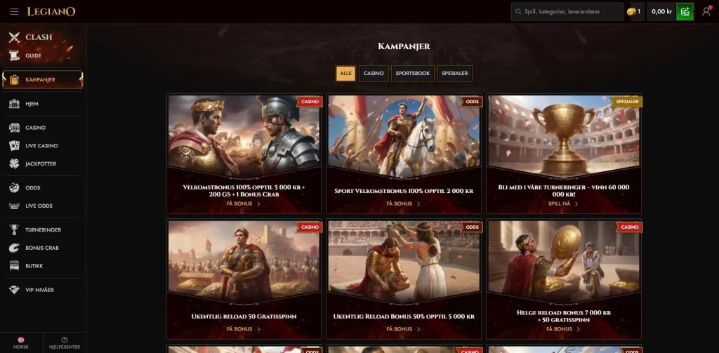 Legiano Casino bonuser og kampanjer