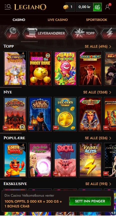 Legiano Casino mobilversjon
