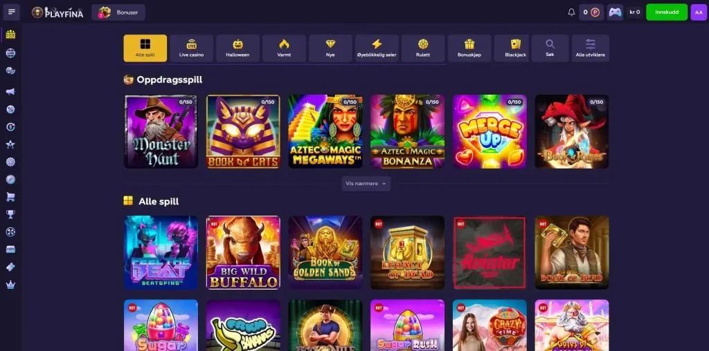 Playfina Casino spillutvalg