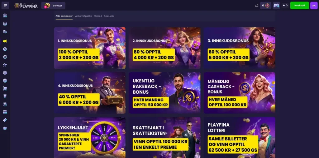 Playfina Casino bonuser og kampanjer