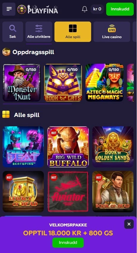 Playfina Casino mobilversjon