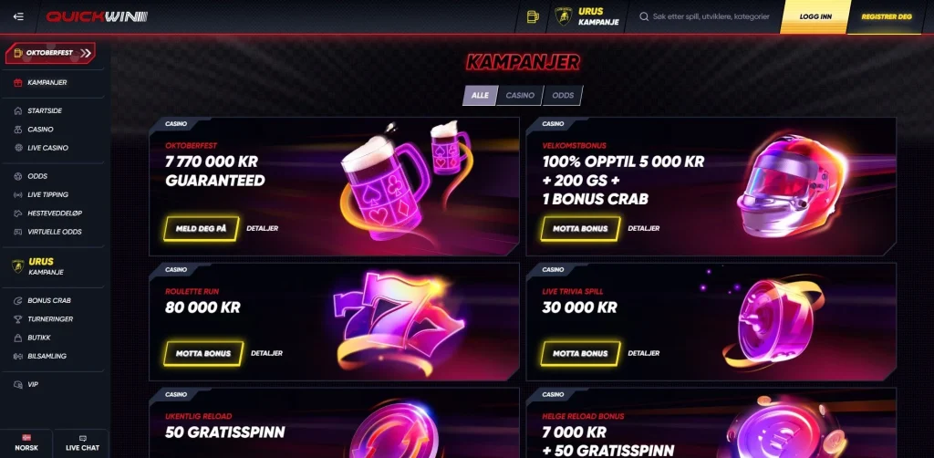 Quickwin Casino bonuser og kampanjer