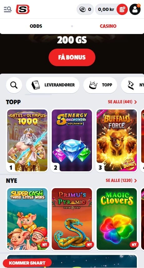 Supabet mobilversjon